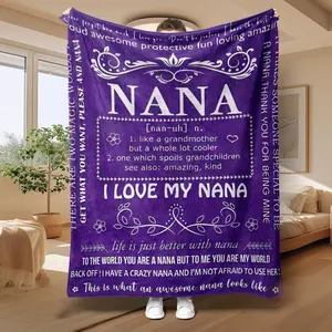 Letter Print Soft Blanket, Soft Cozy Blanket, 1 Count Nana Themed Air-conditioned Room Blanket, Warm Nap Blanket for Home Office Travel Camping, Gift for Grandma