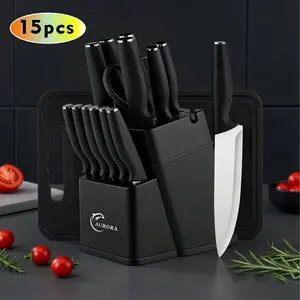 Super Category Week15Pcs Kitchen Knife Block Set: Including Sharpener, Heavy-Duty Poultry Shears, 6 Serrated Steak Knives. Made of German-Style Stainless Steel, Sharp & Anti-Slip.​ Kitchenware Container Box Home ChoppingFather's Day/Mother's Day