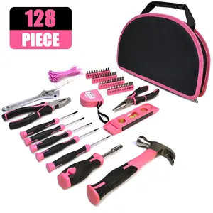 Pink Tool Kit - 128 Piece Pink Tool Set Home Tool Kit for Women with 40Pcs Screwdriver Bits, for Home Maintenance, DIY, Gifts