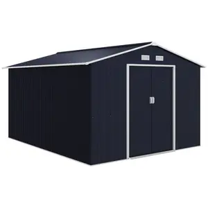 11' x 9' Outdoor Storage Shed, Garden Tool Metal Shed with Foundation Kit, Double Lockable Door, Air Vents and Sloping Roof, for Backyard, Patio, Lawn, Dark Gray