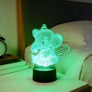 3D Elephant Night Light LED Lamp Touch Sensor 7 Color Auto Changing USB Powered Black Base Bedroom Table Lamp Birthday Holiday Gift