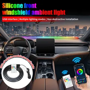 Car Universal Front windshield ambient light Silicone Multi-color gradient Car LED Decorative Light with Remote Control APP Led Car Lights