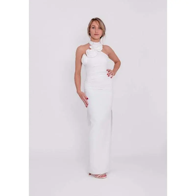 Amelia Floral Halter Maxi - Bright White