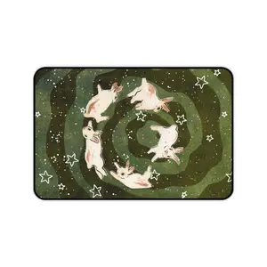 [SALE UP TO 50% + FREE SHIP] Whimsical Bunny Starry Night Desk Mat Mouse Pad Green Cosmic Spiral Design Large Gaming Setup Cute Animal Aesthetic Decor