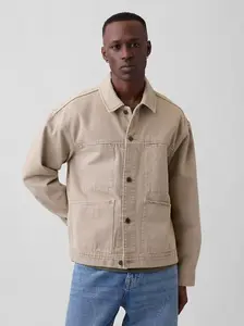 Men Boxy Icon Denim Jacket - New Taupe