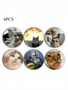 Cute Cat Brooch Pin Badge, Unique Fashion Accessory, Round Plastic DIY Button, Unisex Decorative Pins for Jeans, T-Shirts, Backpacks, Hats, Charms