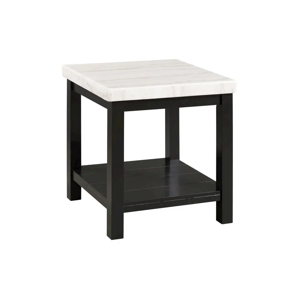 White Marble Square Console Table with Acacia Base for Living Room