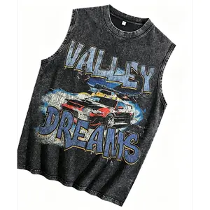 ANB-AnboaWear Men's Vintage Acid Wash JDM Car Graphic Round Neck Tank Top, Casual Heavyweight Cotton Sleeveless Clothes, S-3XL Plus Size Oversized Streetwear Vest, Y2K Retro Racing Valley Dreams Urban Aesthetic