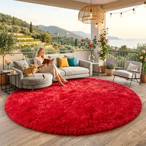 BOOPBEEP Round Plush Soft Fluffy Red Rug, Indoor Rug for Living Room, Rugs For Bedroom, Game Room, Dorm, Sofa, Home Decor, Carpet For Room Decor, bedroom acesories, Study And Entertainment Area, Creates Cozy Ambiance, fuze rug