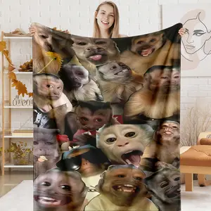 Funny Meme Monkey Face Blanket, Soft Flannel Throw for Home Decor & Camping, Warm Cozy Gift for Animal & Meme Lovers, Durable Lightweight Design
