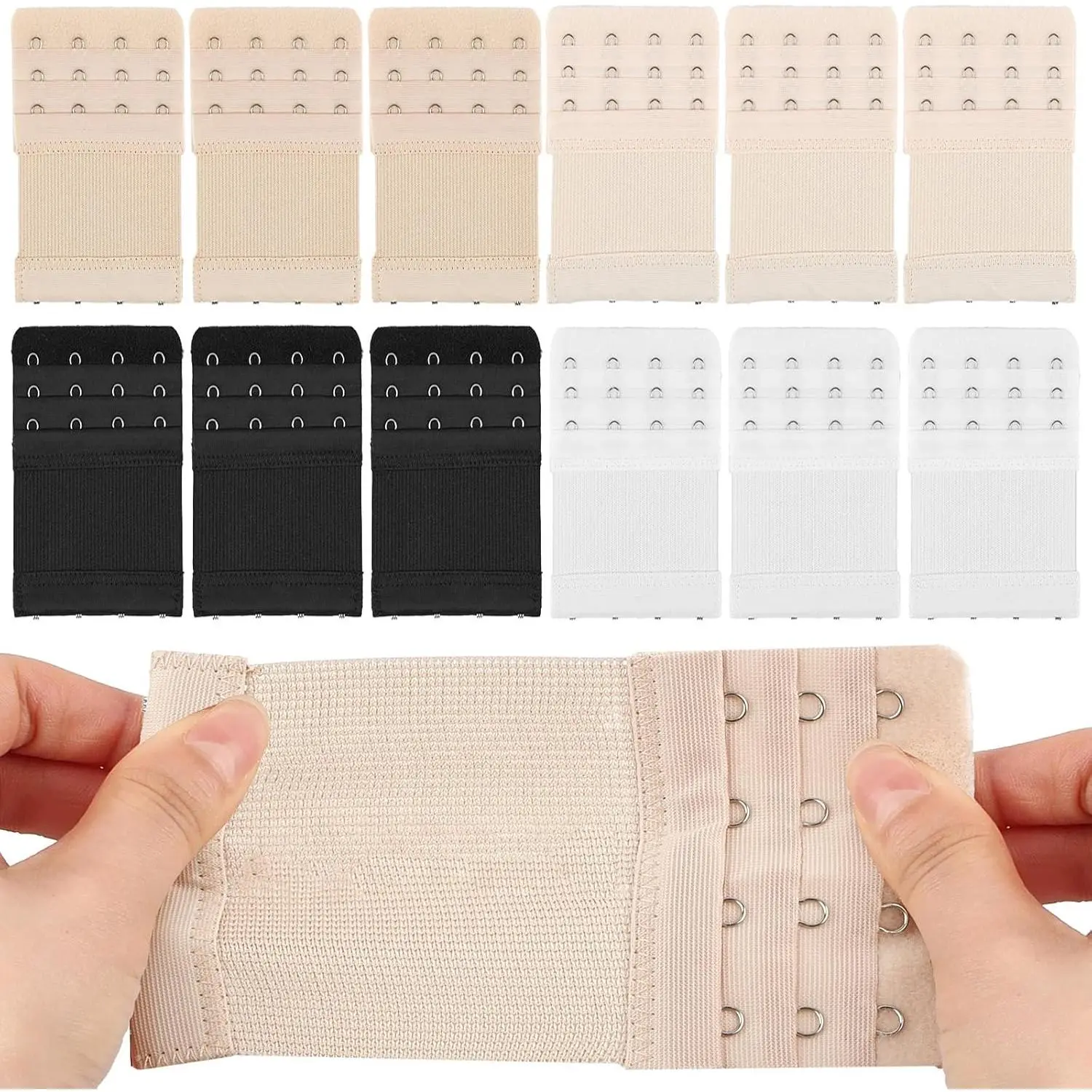 12 count Bra Extenders 4 Hooks, Bra Strap Extender, 4 Hook Bra Extenders for Women Elastic Extension Strap Plus Size