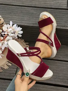 Women's Fashionable Classy Solid Color Wedge Sandals, Casual Comfortable Breathable Sandals for Daily Wear, Lightweight Wedge Heels for Women & Girls