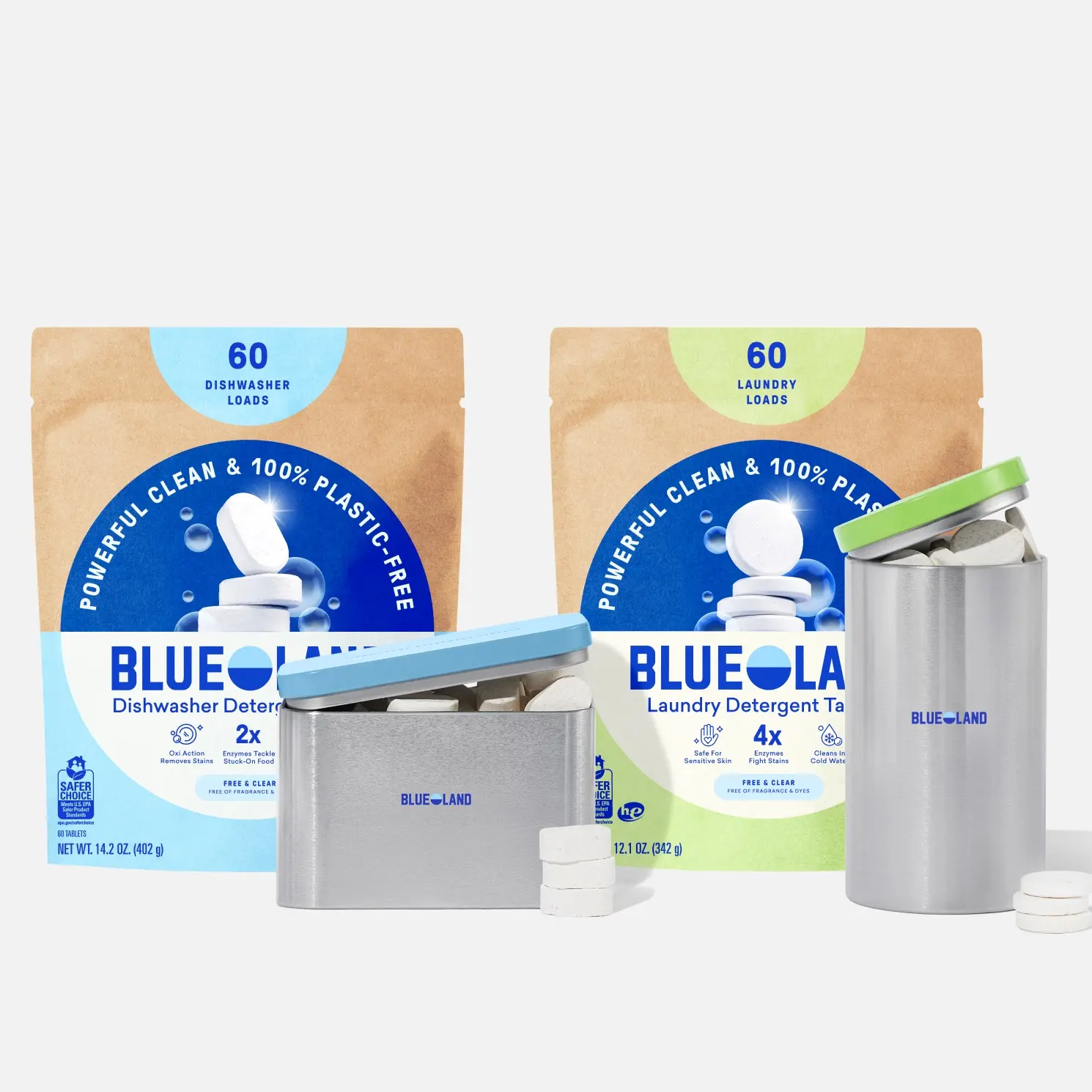 Blueland Dishwasher & Laundry Detergent Tablet Kit, Mineral & Plant-Based, Plastic-Free Cleaning Tablets for Dishes & Clothes