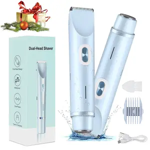 Dual-head Electric Shaver, 2 in 1 Electric Hair Removal Tool Bikini Trimmer for Women, Body & Facial Electric Shaver, Waterproof Wet & Dry Use Trimmer, Shaver for Women, Festival Gifts, Cordless Body Shaver