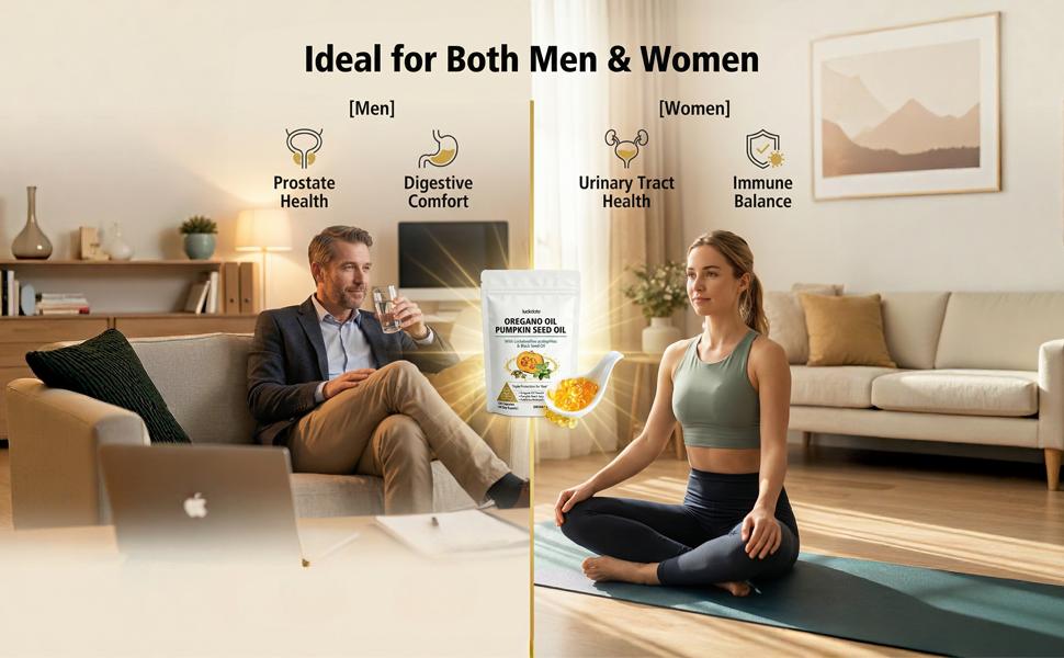 LUCKDATE Oil of Oregano & Pumpkin Seed Oil Softgels, 6-in-1 Formula with Black Seed Oil & 15 Billion CFU Probiotic for Gut & Urinary Support Non-GMO, Gluten-Free, 120 Capsules