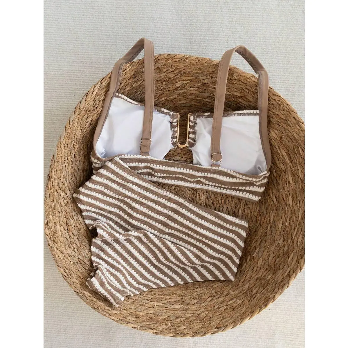 Ciel Fashion Swim 2026 Spring/Summer Brown Thick Strap Adjustable Gold U-Shaped Decor High Waist Sequin Design Women Elegant Bikini Swimwear 2-Piece Set Ciel Fashion Swim 2026 Spring/Summer Brown Thick Strap Adjustable Gold U-Shaped Decor High Waist Sequin Design Women Elegant Bikini Swimwear 2-Piece Set