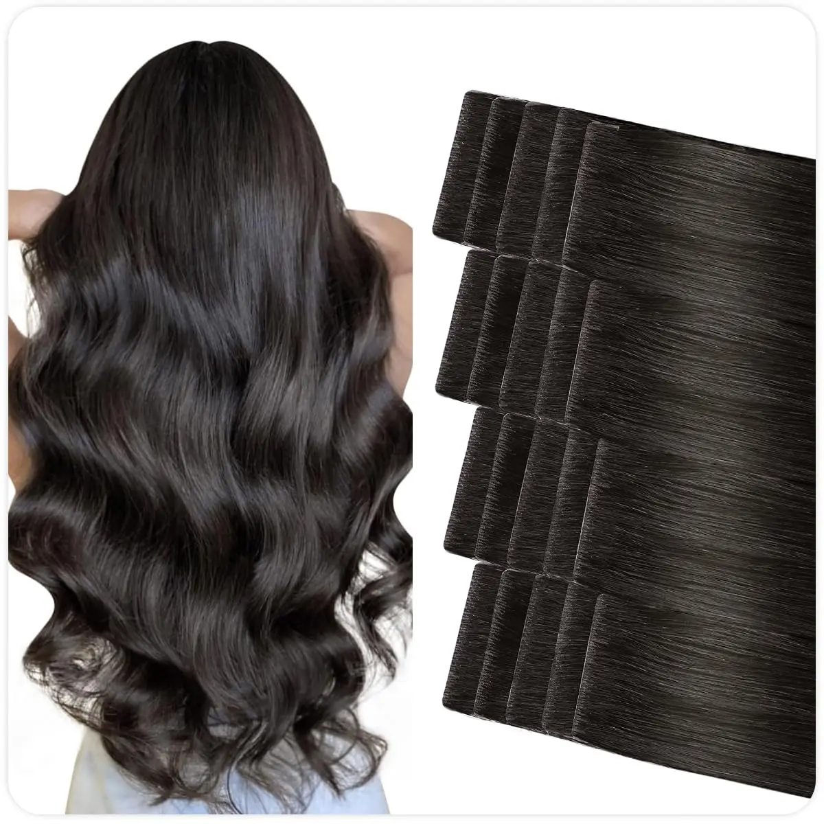 Invisible Tape in Hair Extensions Human Hair  Black Seamless Injected Hand-Tied Pro Quality Virgin Human Hair 20 count 40G/Pack Straight Tape Ins(14 inch #1B Off Black)