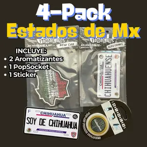 4 Pack CHIHUAHUA Estados de Mexico | 2 Aromarizante, 1 Die Cut Sticker, 1 Sujetador tipo PopSocket | Mexican Products