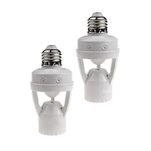 2pcs Motion Activated Light Sockets, E27 Screw in Add on/Off Motion Sensor Sockets for Existing Lights, Dusk and Dawn Auto Motion Sensor Light Sockets Indoor for Porch Garage Basement