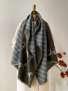 Women's High-End Design Horse Pattern Scarf Shawl, Soft Warm Casual Accessory for Fall Winter, Fashionable Daily Wear Blanket Scarf