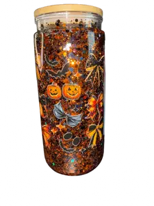 20oz Pumpkin Tumbler with Halloween Designs and Orange Accents