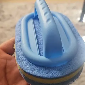 Bathroom Absorbent Sponge Scrubber, 1 Count Cleaning Brush with Handle, Household Bathroom Cleaning Tool for Tub and Tile, Plastic