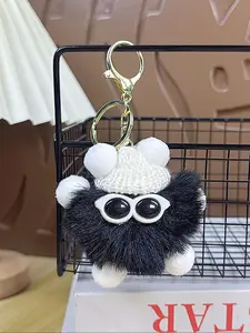 1PC Heart Plush Hair Ball Keychain Women Leopard Pompom Love Car Key Chain Bags Pendant Hairball Key Rings Jewelry