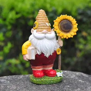 Cute dwarf holding sunflower and book, outdoor courtyard garden ornaments resin gardening statue decoration crafts, dwarf old man statue, lawn decoration, for courtyard, balcony, garden decorations - unique housewarming gift for friends