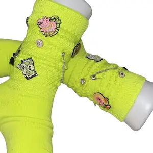 Bright Green Slouch Socks with Rhinestones for Sparkle and Style - Personalized Grey Slouch Design for Versatile Outfits