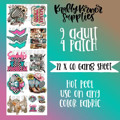 22x60 in Western Theme Hot Peel DTF Transfer Gang Sheet, Customized Craft Supplies, DIY Products, Compatible with Any Color Fabric, Office Stationery Accessory for Computers & Office Equipment, Notebooks & Paper