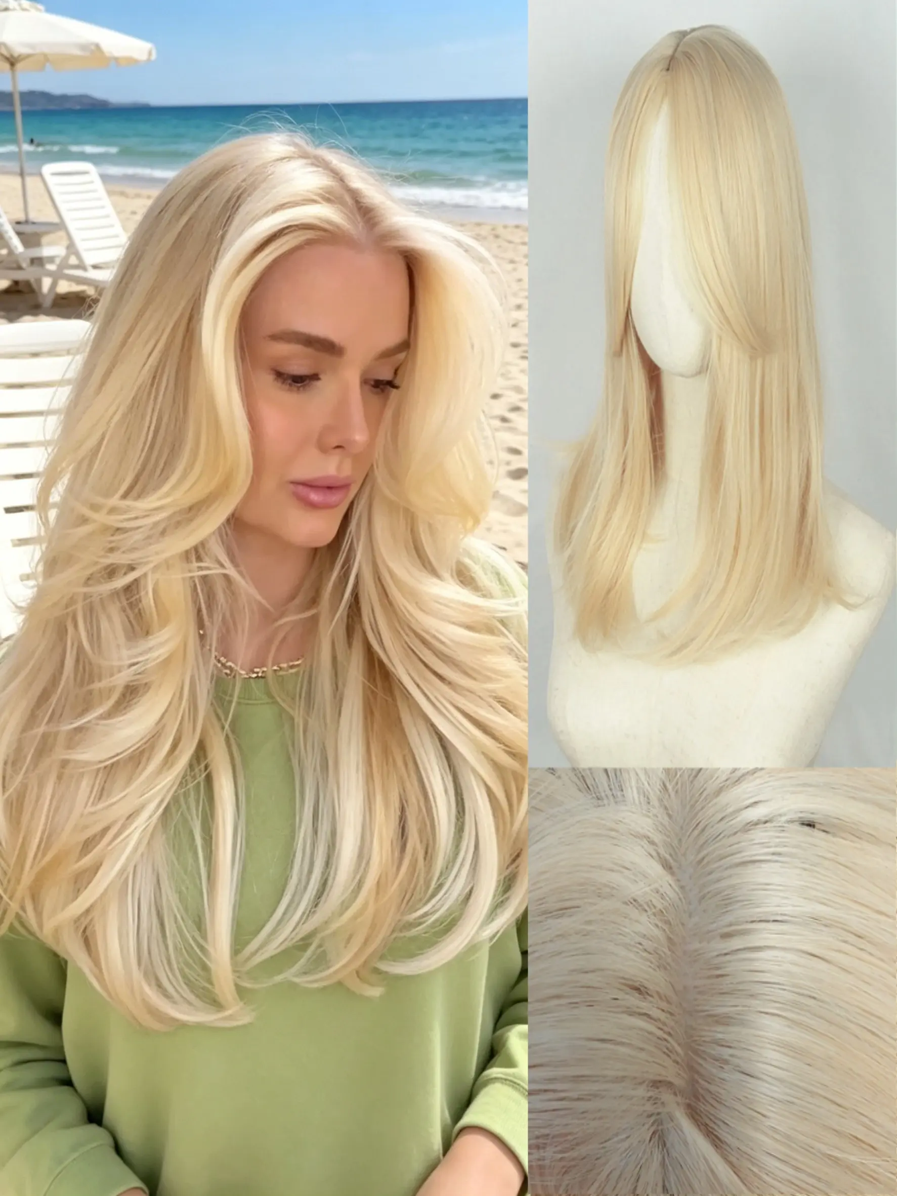 ✨ Transform Thinning Hair Fast! Light Blonde Hair Topper with Bangs, Premium Kanekalon Synthetic Fiber Wig Clip-In, Synthetic Material Wigs, Adds Natural Volume & Realistic Style for Daily Use, Convenient Wigs
