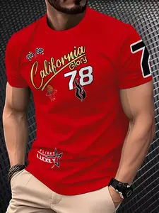 Men's 3D Digital Print Short Sleeve T-Shirt, Breathable Round Neck Top, Non-Transparent, Fashion Versatile, Comfortable Lightweight