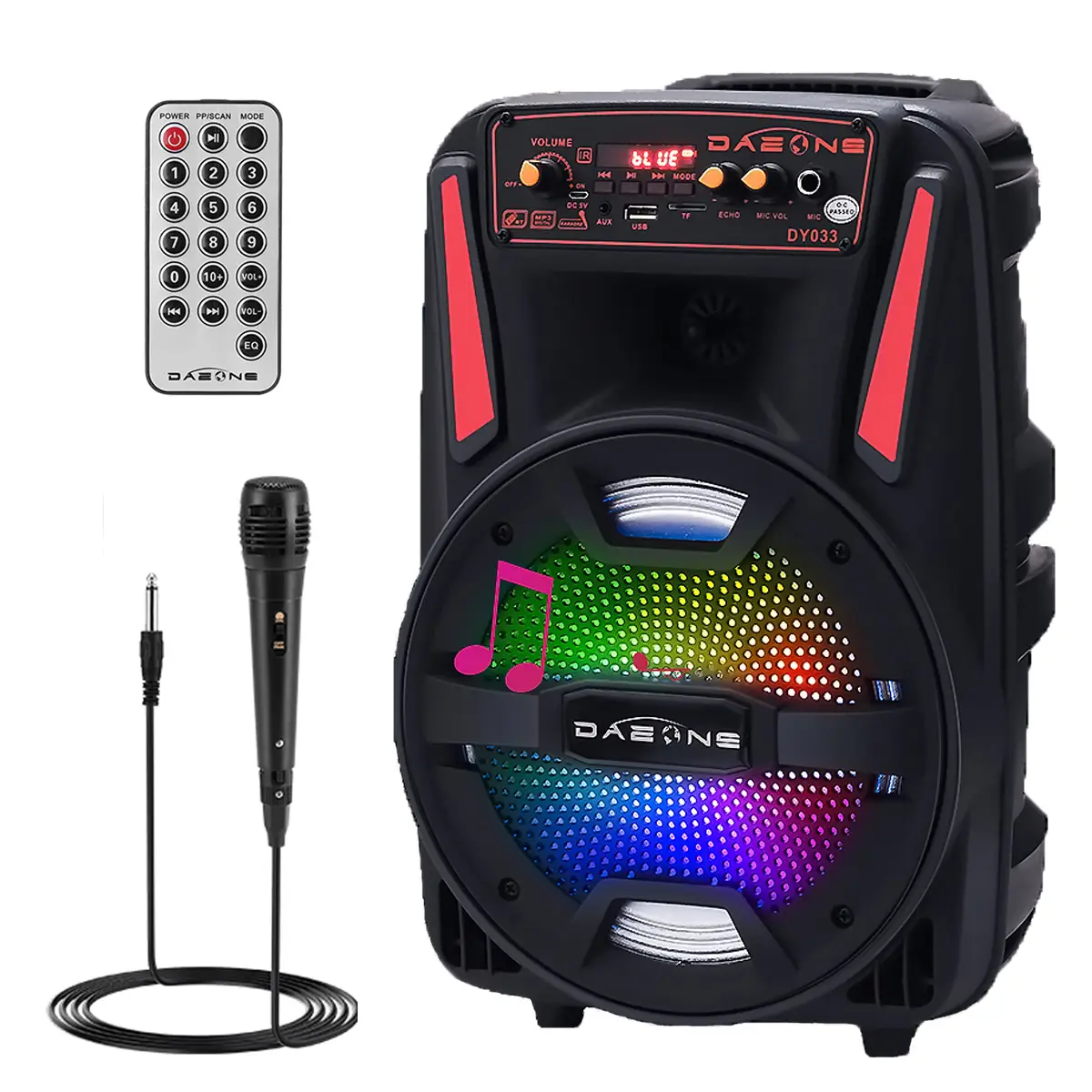 Portable Bluetooth PA Speaker 8" Subwoofer Wireless Rechargeable Speaker With Microphone FM Radio LED