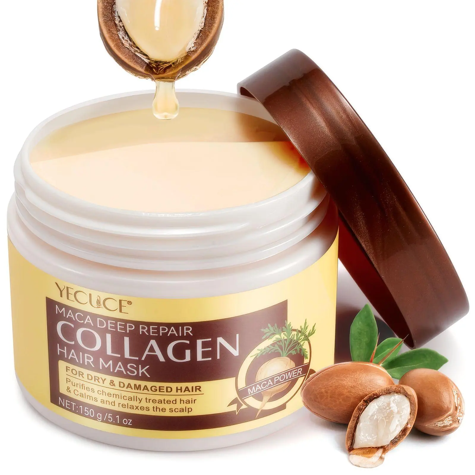 YECUCE Maca Root & Collagen Hair Mask 150ml Intense Repair with Moroccan Argan Oil Deep Conditioning for Damaged Hair Sulfate Free Holiday Gift Set kristin gloss Restore Haircare Gentle Hair Care Natural Hair Oil