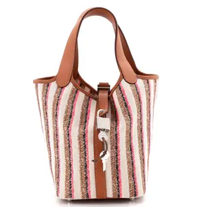 Pre-owned HERMÈS material Bucket Bags Hermes Couverture Lignes Picotin Lock Bag Embroidered Canvas and Swift PM by Rebag