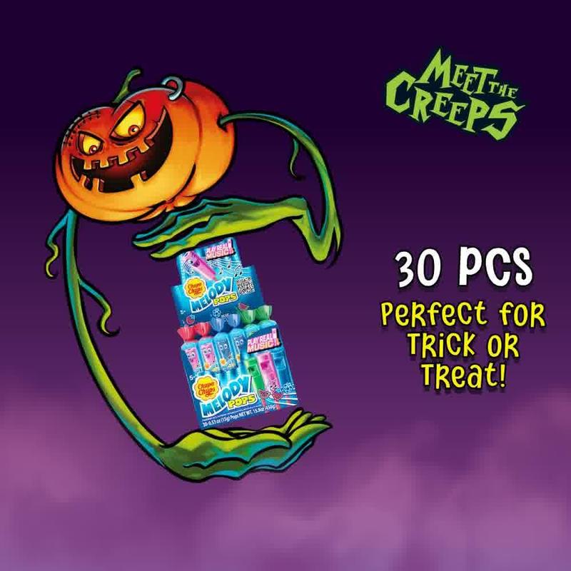 Chupa Chups Melody Pop, Halloween Trick or Treat Candy Variety Pack, Assorted Flavors, Whistle Lollipops, Individually Wrapped Candy, 30 Count Showbox Case
