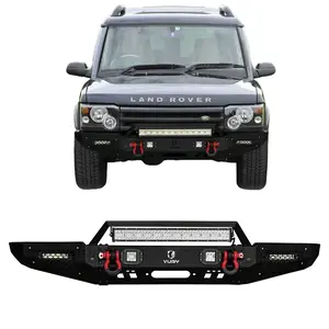 TIOYAR Steel Front Bumper Black Texture for 1999-2004 Land Rover Discovery with Winch Plate LED Lights 2 x D-Rings Off-Road Performance