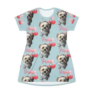 Personalized T Shirt Dress - Custom Pajamas with Dog Print, Short Sleeves, and Heart Design for Women - Nightwear, Womenswear