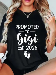 100% Cotton Promoted To Gigi Est 2026 Women Funny Pregnancy Announcement T-Shirt