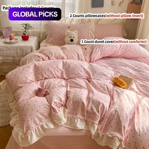 Korean Style Polka Dot Bedding Set, Includes Duvet Cover & Pillowcases, no insert, Bedroom Bedding Set, Breathable Fabric, All-Season Use, Easy Care, Perfect Gift, Soft Bedding Sets