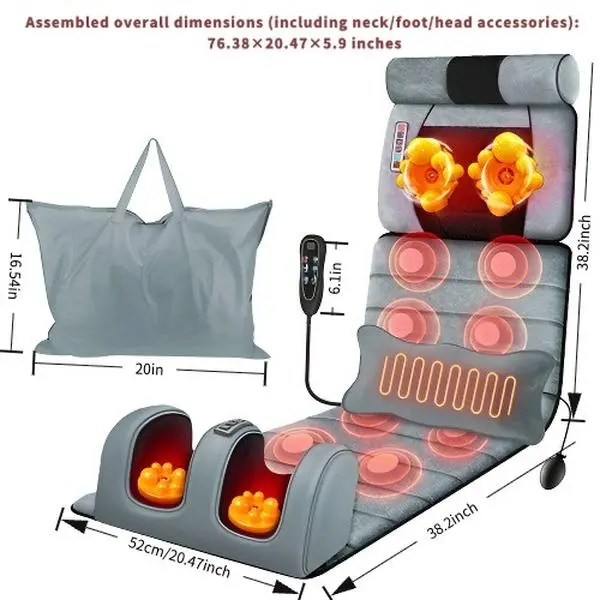 Full Body Electric Massage Mat with Heating Vibration Massage Pad Cushion Back Neck Foot Massage Mattress Chair Pad with Inflatable Lumber Pillow
