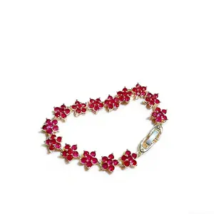 Red Ruby Flower Bracelet – Vintage Inlaid Design for Women, Fashionable, Elegant, High-End Jewelry