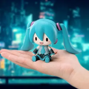 Hatsune Miku Chibi Figure Desktop Decoration Cute Anime Character Collectible Model Sitting Pose Gift for Fans Room Display