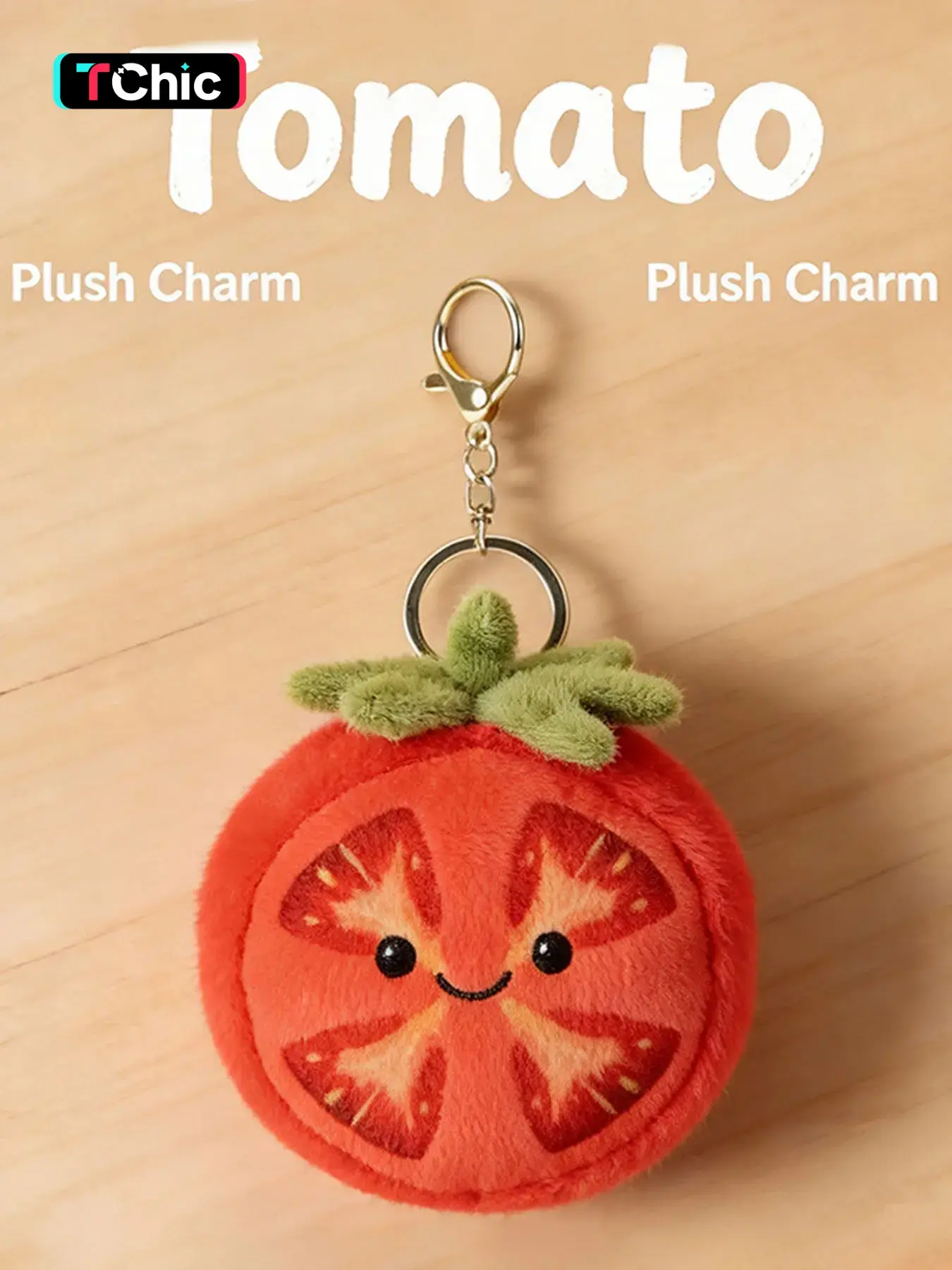 Soft Tomato Slice Plush Fluffy Keychain, Cute Kawaii Fruit Stuffed Toy, Backpack Bag Charm Pendant, Lovely Gift for Girls Women