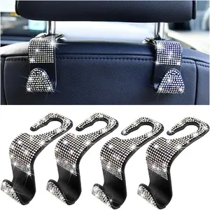 4 count Bling  Seat Headrest Hooks,  Rhinestone  Seat  Hanger for Grocery Purses Handbags,  Auto Seatback Storage Organizer Hook, Universal for   (Multicolor)