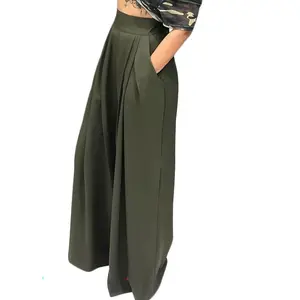 Women's Plain Plicated Pocket Wide Leg Pants, Casual Comfy High Waist Trousers for Summer, Ladies Bottoms for Daily Wear