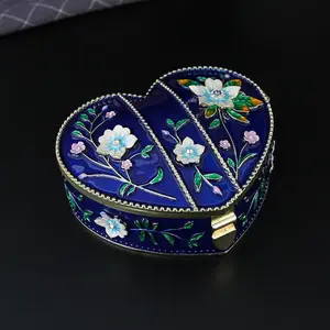 Luxury Heart-Shaped Orchid Jewelry Box, Hand-Painted Enamel Floral Design, Anti-Lost Earrings Holder, High-Style Country Style Vanity Essential