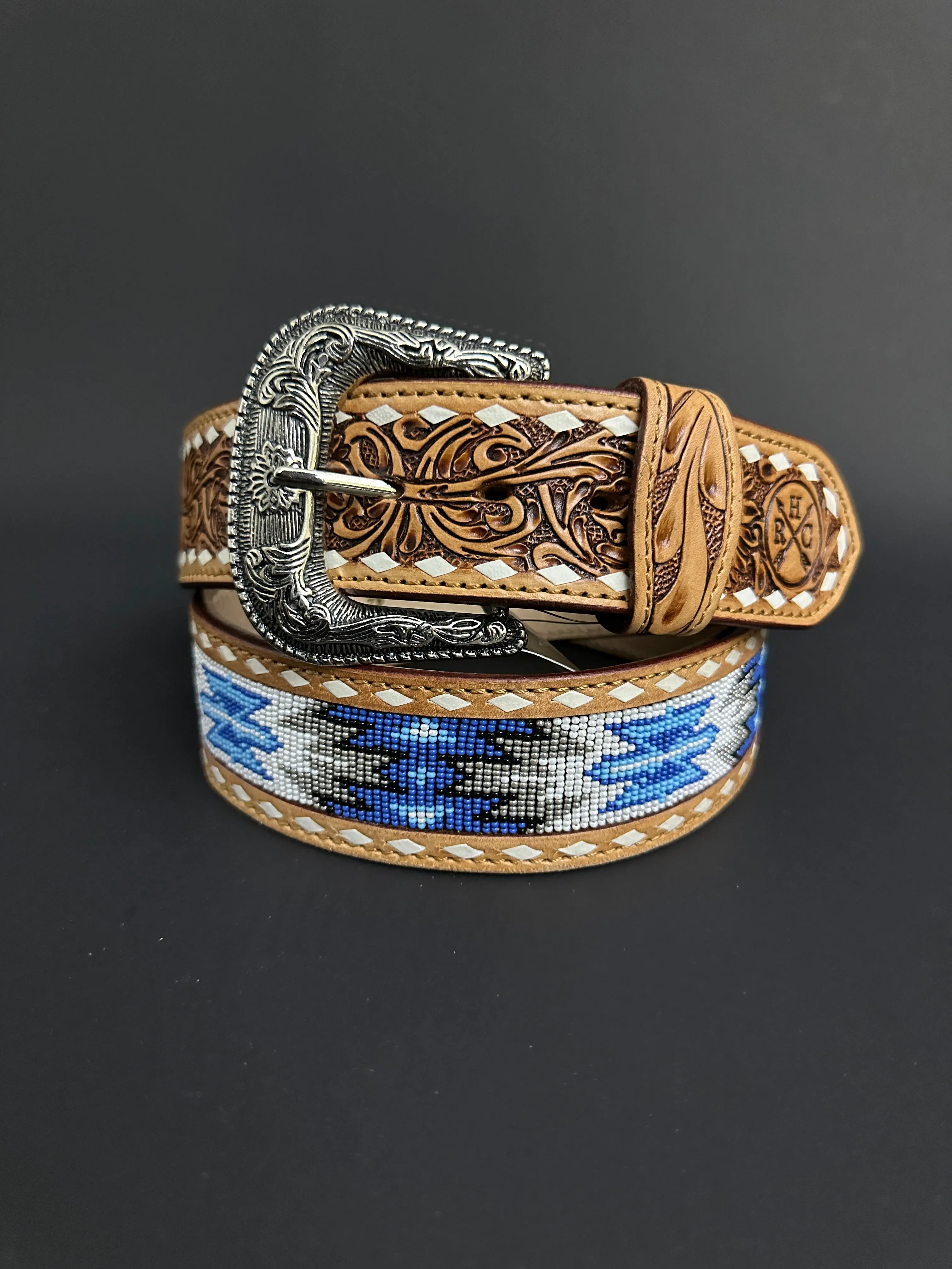 2” Beaded Aztec Leather Belt RHC-2042
