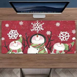Cute Festive Snowman Christmas-Themed Large Gaming Mouse Pad,Aesthetic Desktop Protection Pad,,Washable Rubber Pad Non-Slip Lock Edge Multi-Size Mouse Pad Suitable For Home Office,Office Desk Accessories,Good Gift for Family and Friends