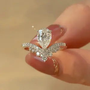 Luxury 1.5CT Teardrop Moissanite Ring with GRA Certificate, 18K Gold Plated S925 Silver Wedding Jewelry for Women
